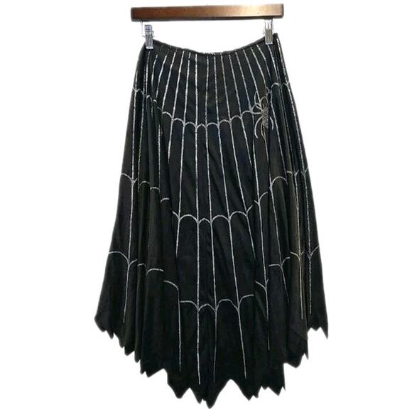 Spirit Halloween Adult Plus (16-18) Long Black Witch Skirt Spider Web Silver - Picture 1 of 5